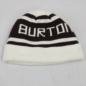 Burton Snowboarding Beanie Brown White Stripe Logo Spellout